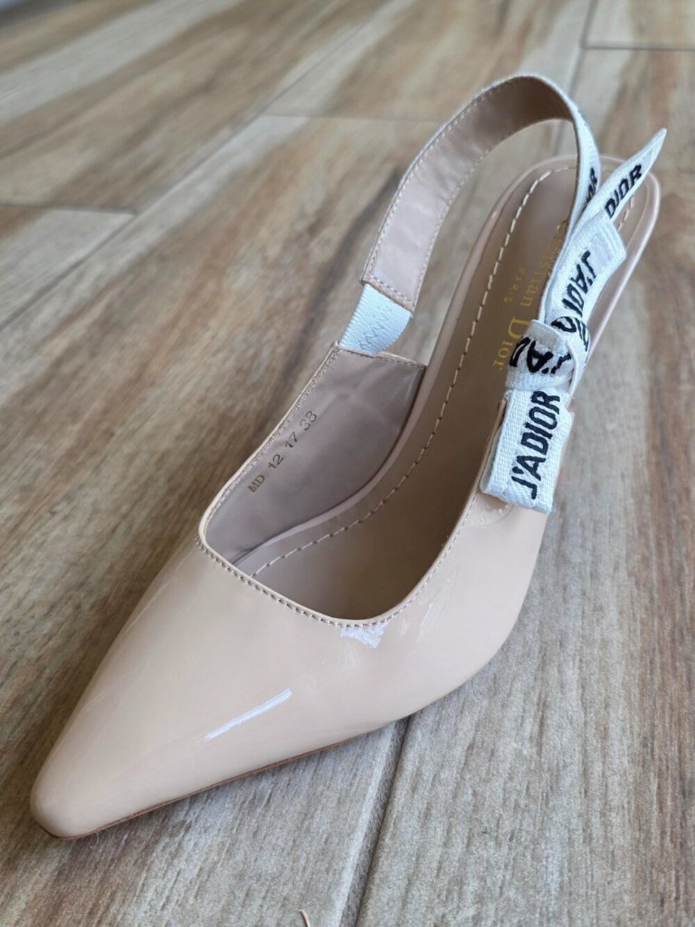 Dior J'Adior Slingback Beige Patent Leather Comma Heel Eur. 38D